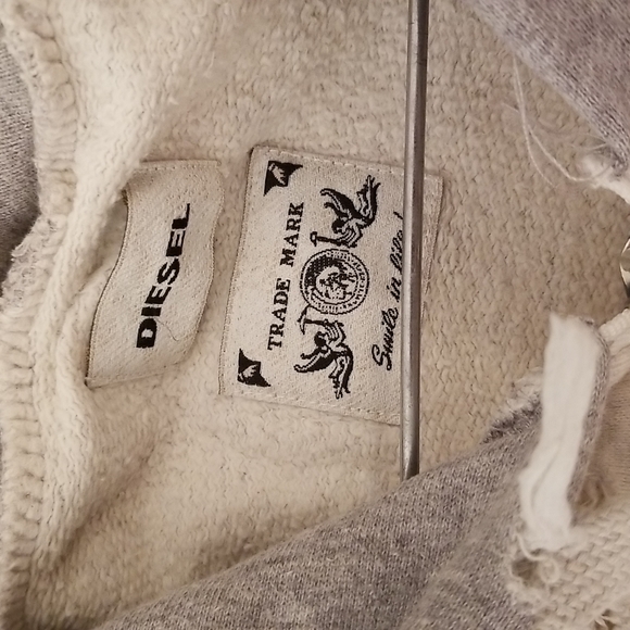 DIESEL DISTRESSED GRAY HOODIE - Picture 2 of 4